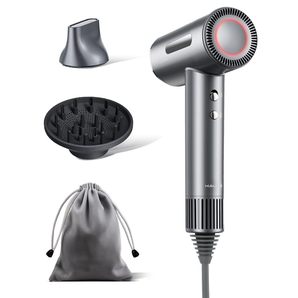 Kauoo Ionic Hair Dryer, High Speed Blow Dryer with Diffuser & 110,000 RPM Brushless Motor for Fast Drying, Gift for Christmas Day, Gray