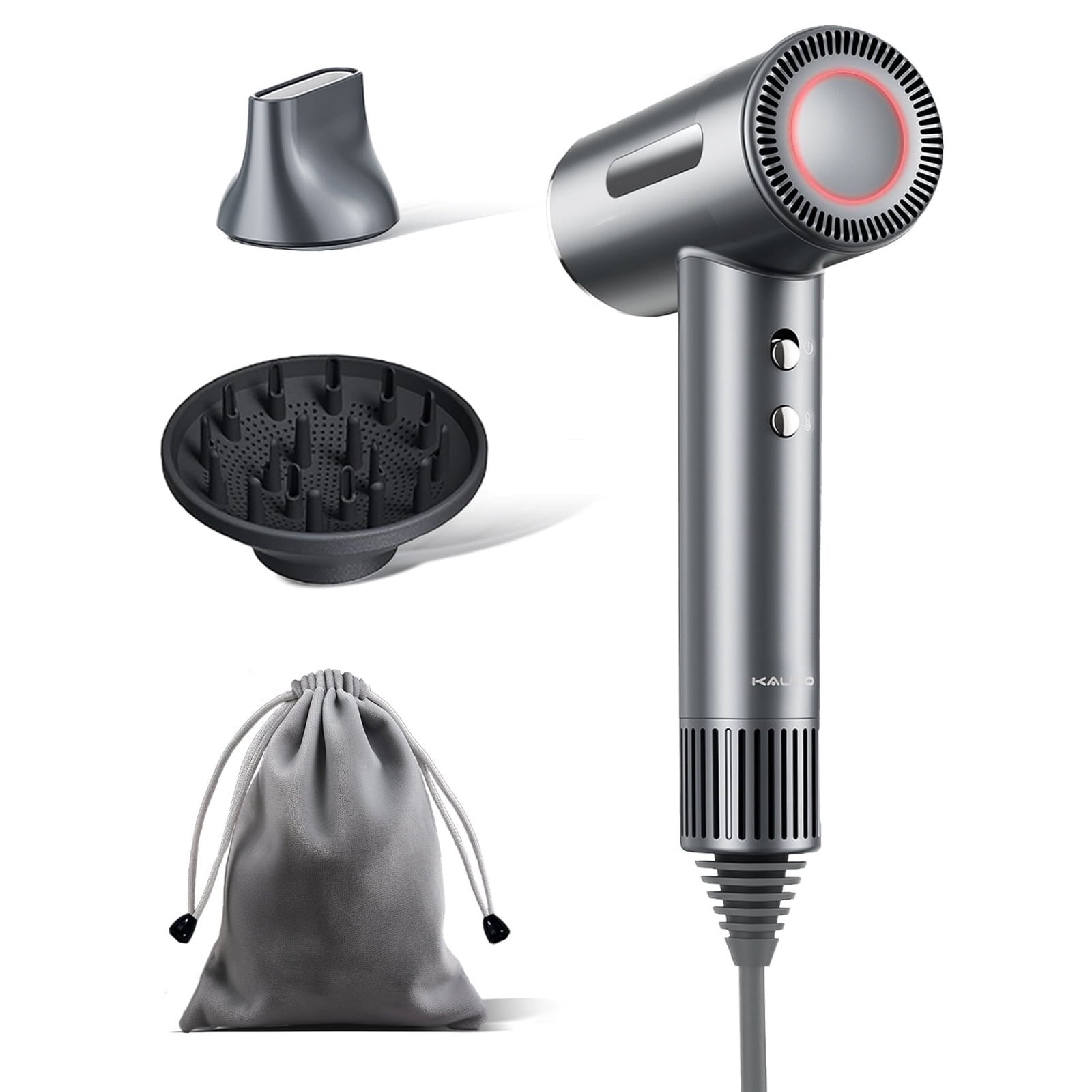 Kauoo Ionic Hair Dryer, High Speed Blow Dryer with Diffuser & 110,000 RPM Brushless Motor for Fast Drying, Gift for Christmas Day, Gray
