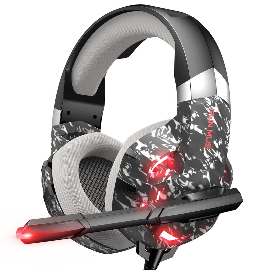 RUNMUS K2 Gaming Headset, Gaming Headphone with 7.1 Surround Sound Stereo, Xbox One Headset with Noise Canceling Mic & LED Light, Compatible with PC, PS4, PS5, Nintendo Switch