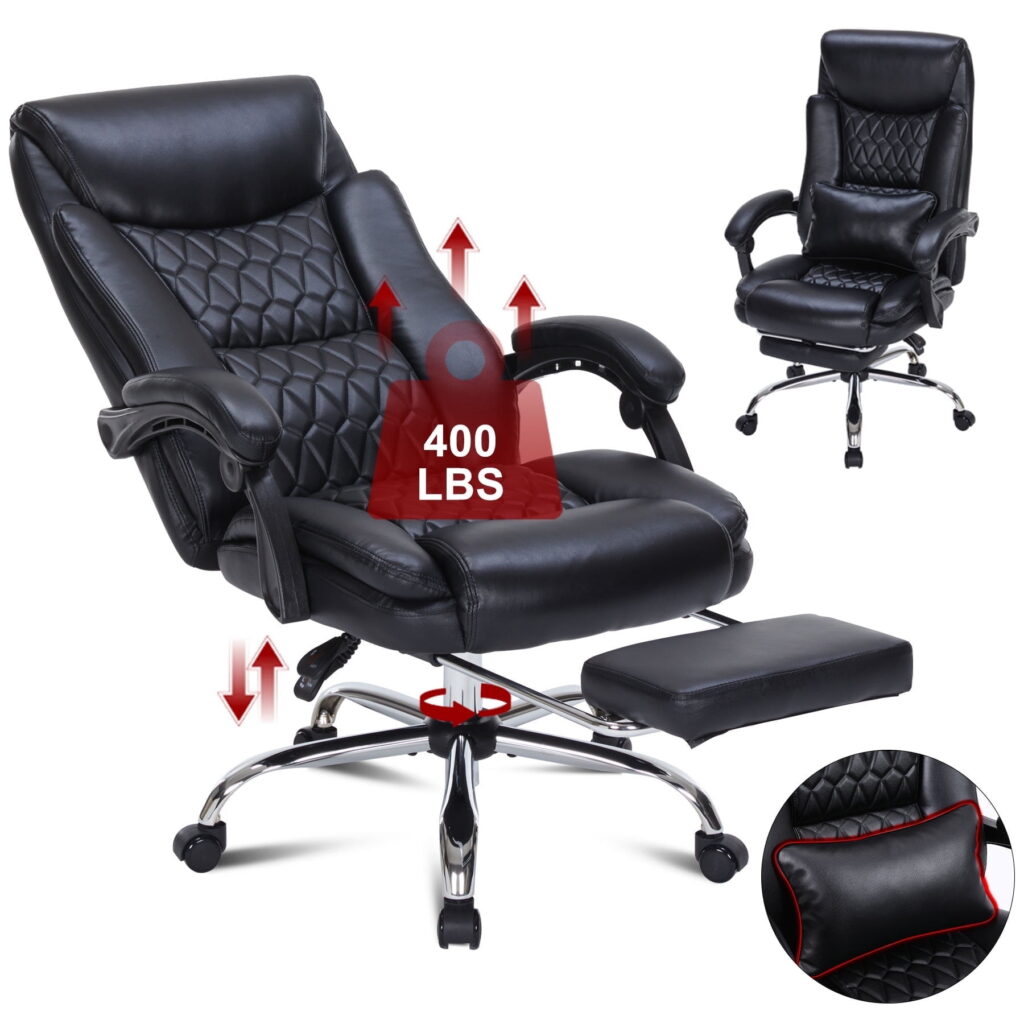Office Chair With Footrest,Big And Tall Desk Chair,Comfy Reclining Computer Chair, Black