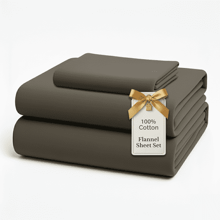 Casa Platino Flannel Twin Bed Sheet Set, 100% Cotton, 3 Piece Deep Pocket Bedding Sheets, Charcoal