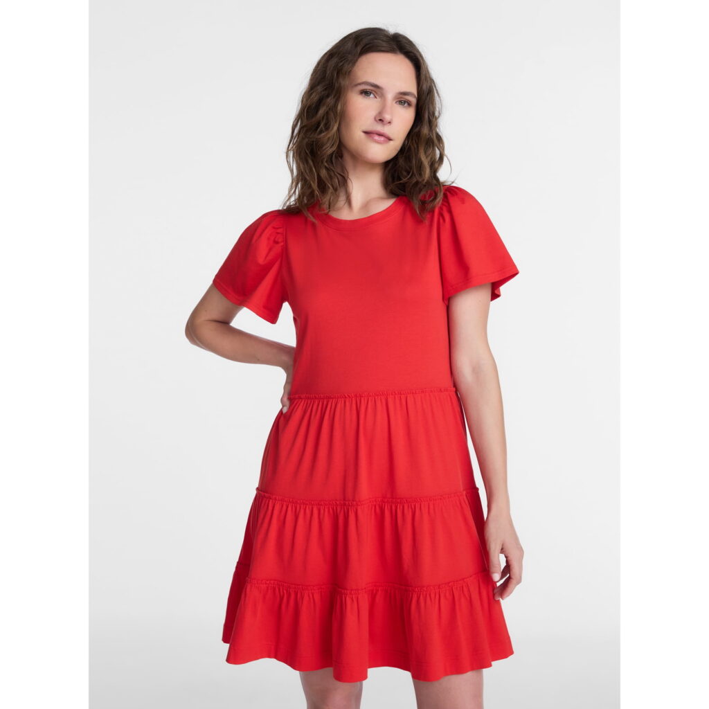 Time and Tru Women's and Womenโs Plus Cotton Swing Dress with Short Sleeves, Sizes XS-4X