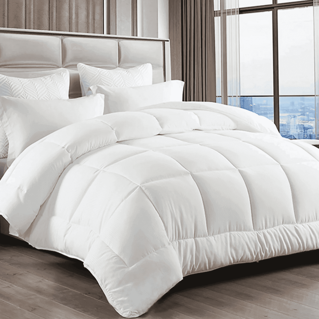 EMONIA Luxury Quilted Comforter Queen Duvet Insert All Season Fluffy Ultra Soft Down Alternative Hotel Cooling Skin friendly Washable Bedding Blanket with 8 Corner Tabs(White,Queen 88 x 88 inches)