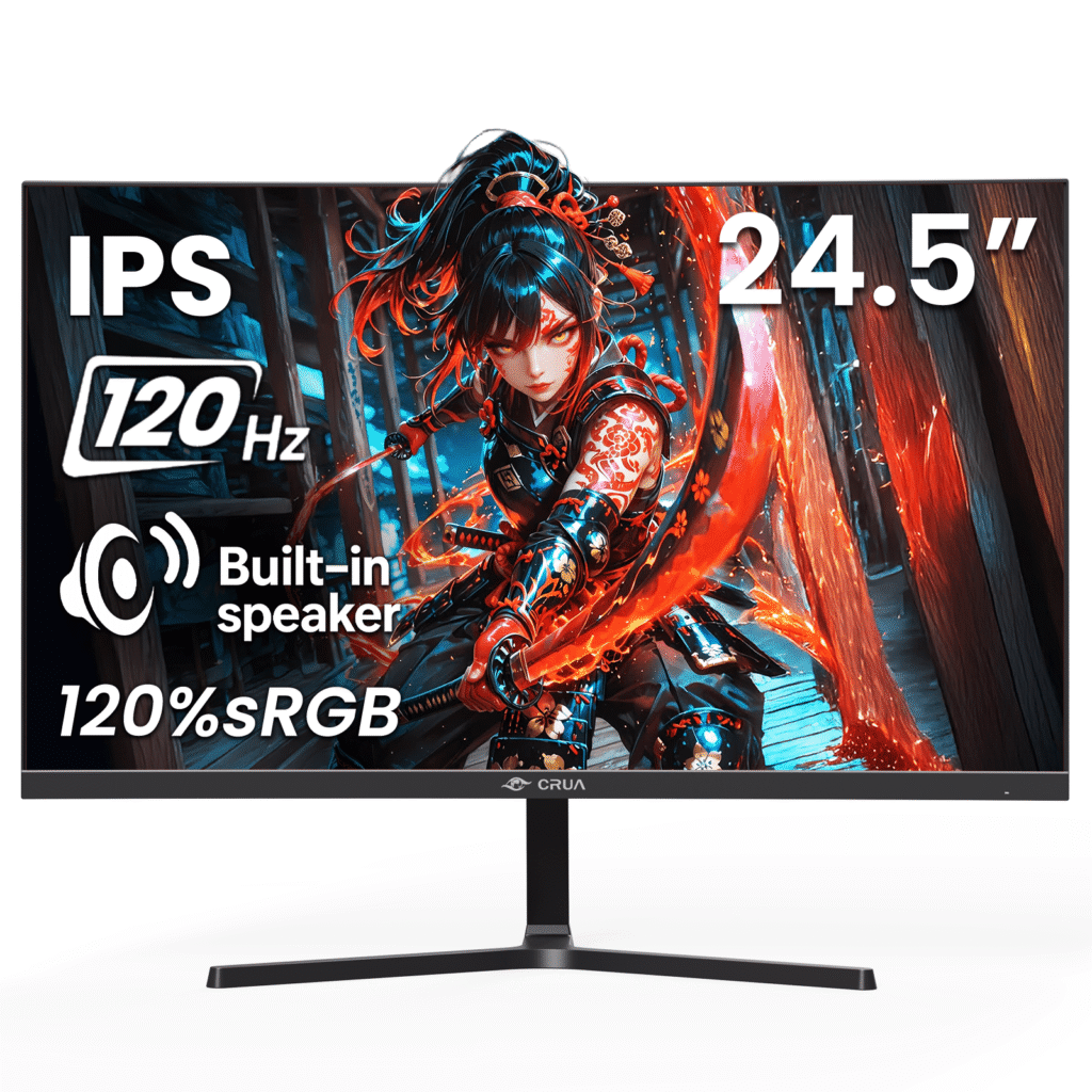 CRUA 24.5"120Hz Gaming Monitor, IPS FHD(1920x1080P) Computer monitor , FreeSync, 120% sRGB, Built-in Speakers，support Wall Mountable-Black