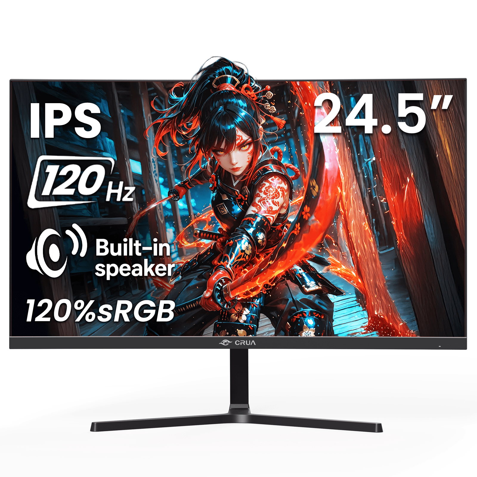 CRUA 24.5"120Hz Gaming Monitor, IPS FHD(1920x1080P) Computer monitor , FreeSync, 120% sRGB, Built-in Speakers,support Wall Mountable-Black