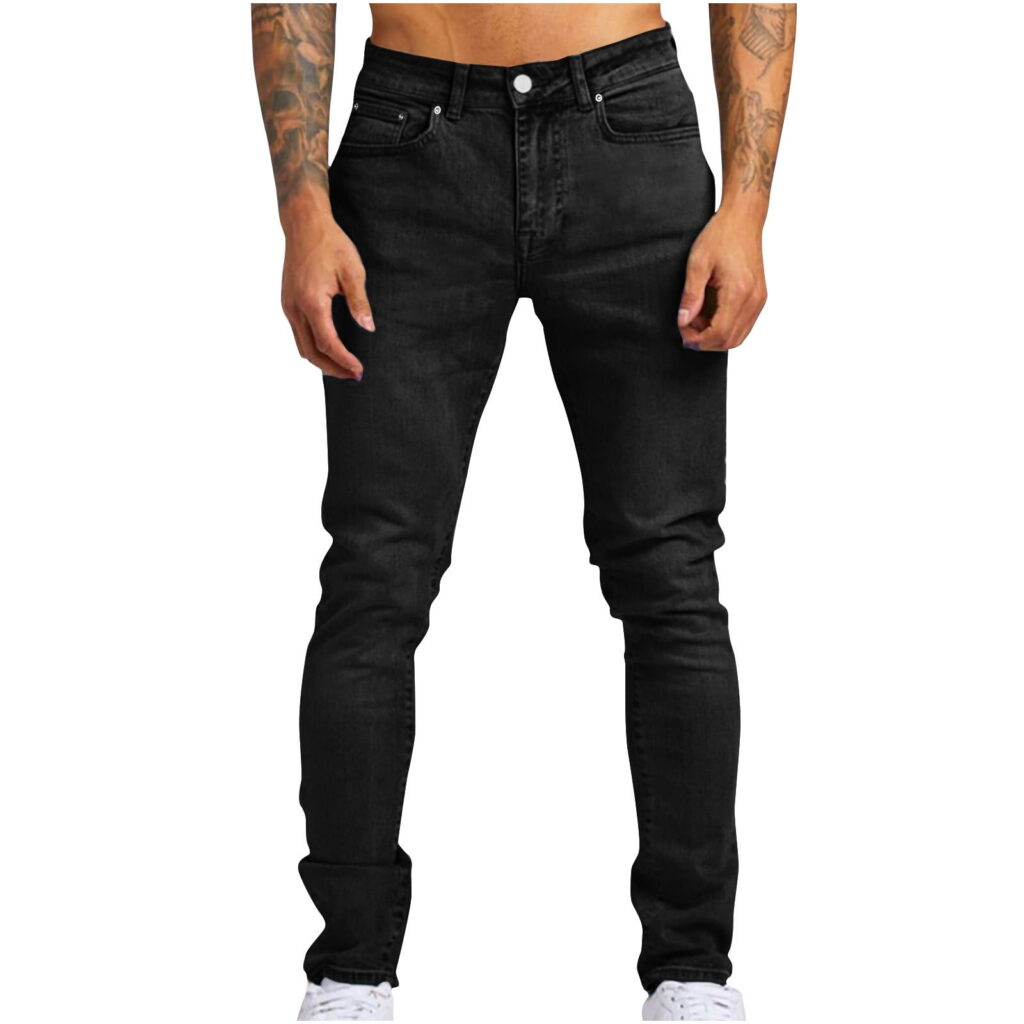 YABCSAZ Jeans for Men Skinny Slim Fit Stretch Straight Leg Jeans Pants Solid Color Biker Denim Jeans