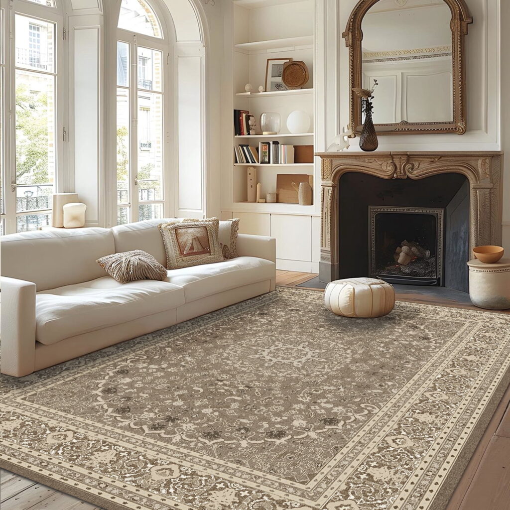 Pentantan 5'x7' Area Rug for Living Room, Brown Retro Style Washable Rug with Anti-Slip Backing