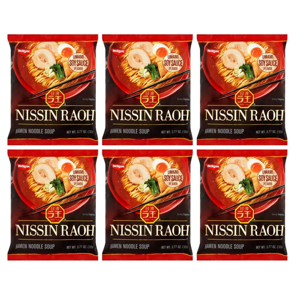 (6 pack) Nissin Foods Raoh Ramen Noodle Soup, Umami Soy Sauce Flavor, 3.77 oz Bag, Shelf-Stable