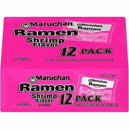 (48 pack) Maruchan Ramen Noodle Soup, Shrimp Flavor Instant Noodles, 3 oz, Pack of 12