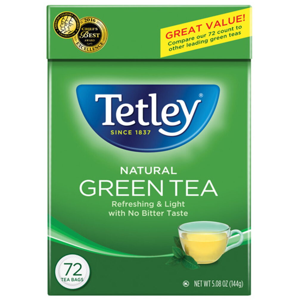 Tetley All Natural Green Tea Bags, 72 Count, Light-Bodied and Smooth