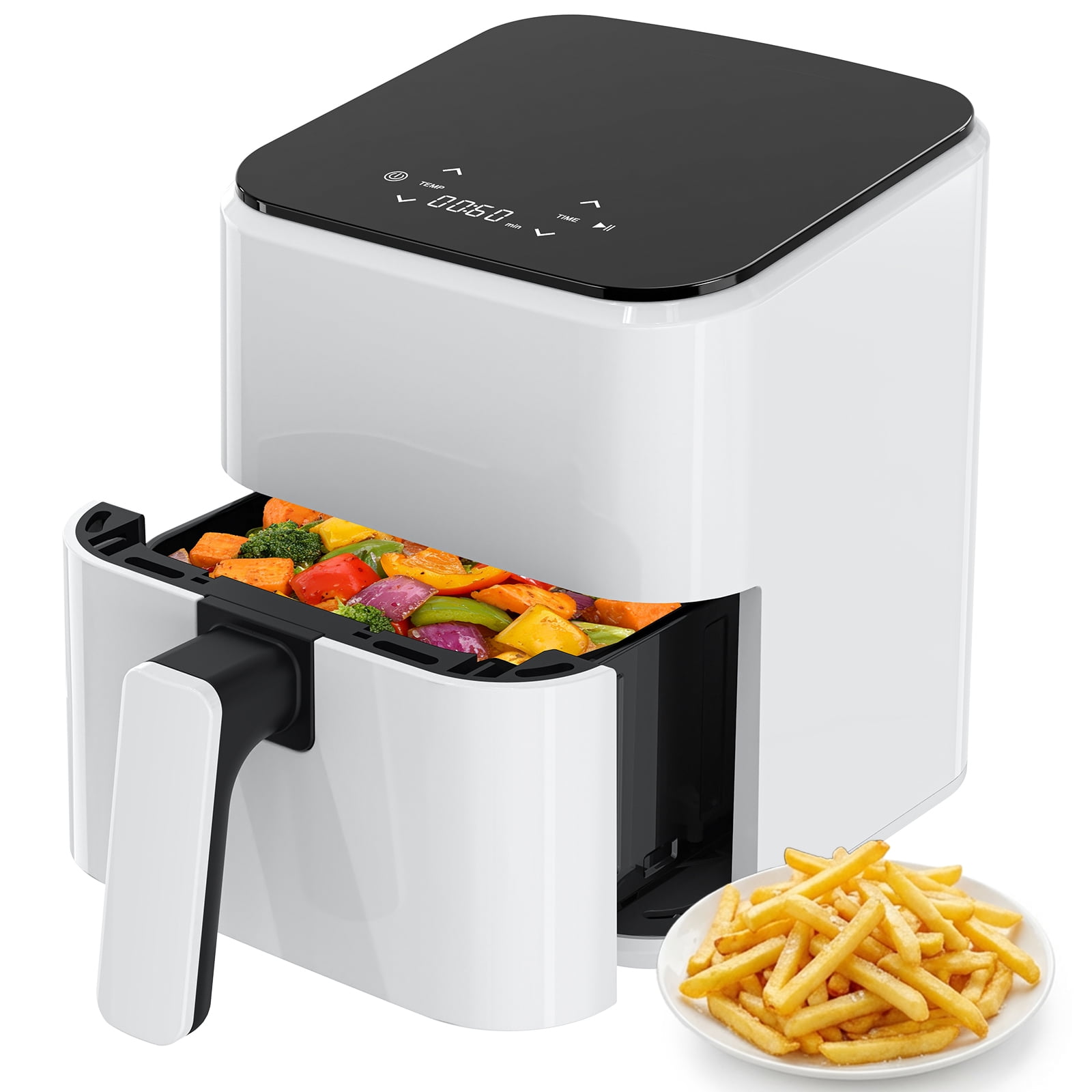 Sweetcrispy 3 Qt Compact Air Fryer, 4-in-1 Air Fry Bake Roast Reheat, Dishwasher-Safe, White