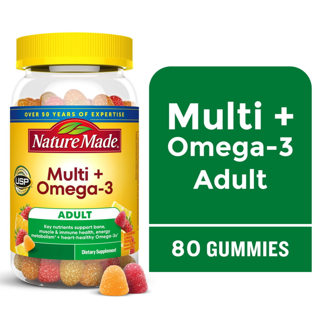 Nature Made Multivitamin + Omega-3 Gummies, Gummy Vitamins for Nutritional Support, 80 Ct