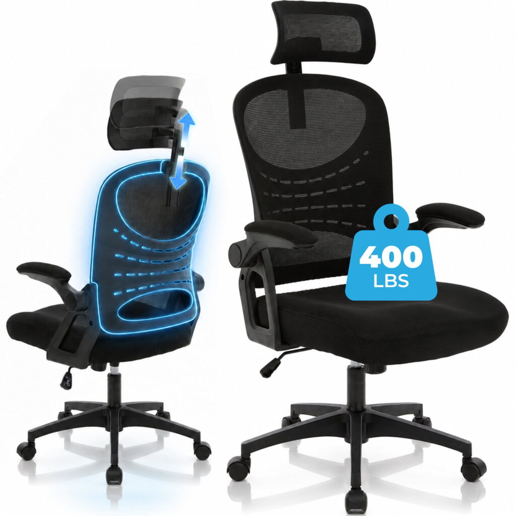GASEE Ergonomic Office Chair, 400 LBS Computer Chairs with Adjustable Lumbar Support, Breathable Mesh Desk Chair Ergonomic with Thickened Cushion, Comfy Home Office Desk Chair,Black