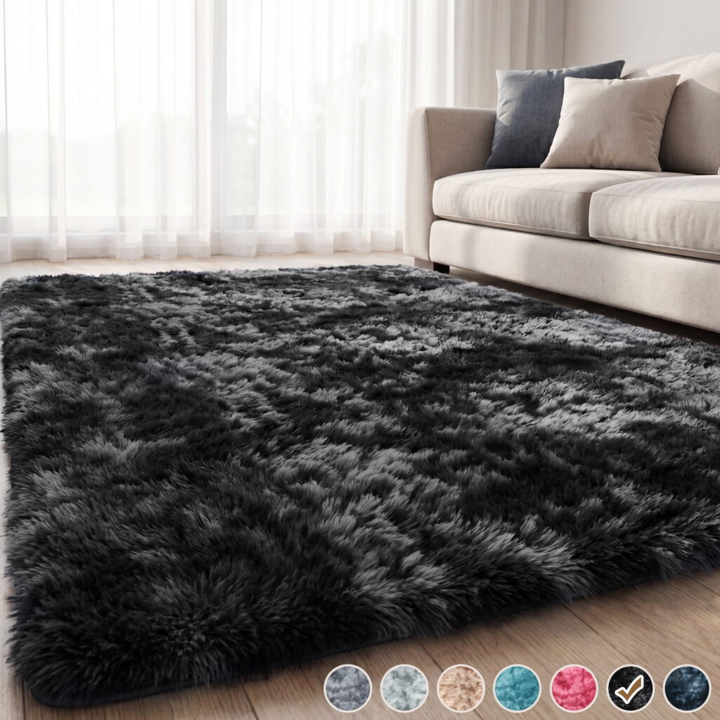 YEERSWAG Shag Area Rug, 5 x 8 ft Ultra Soft Fluffy Area Rug for Living Room Bedroom Indoor Carpet, Black