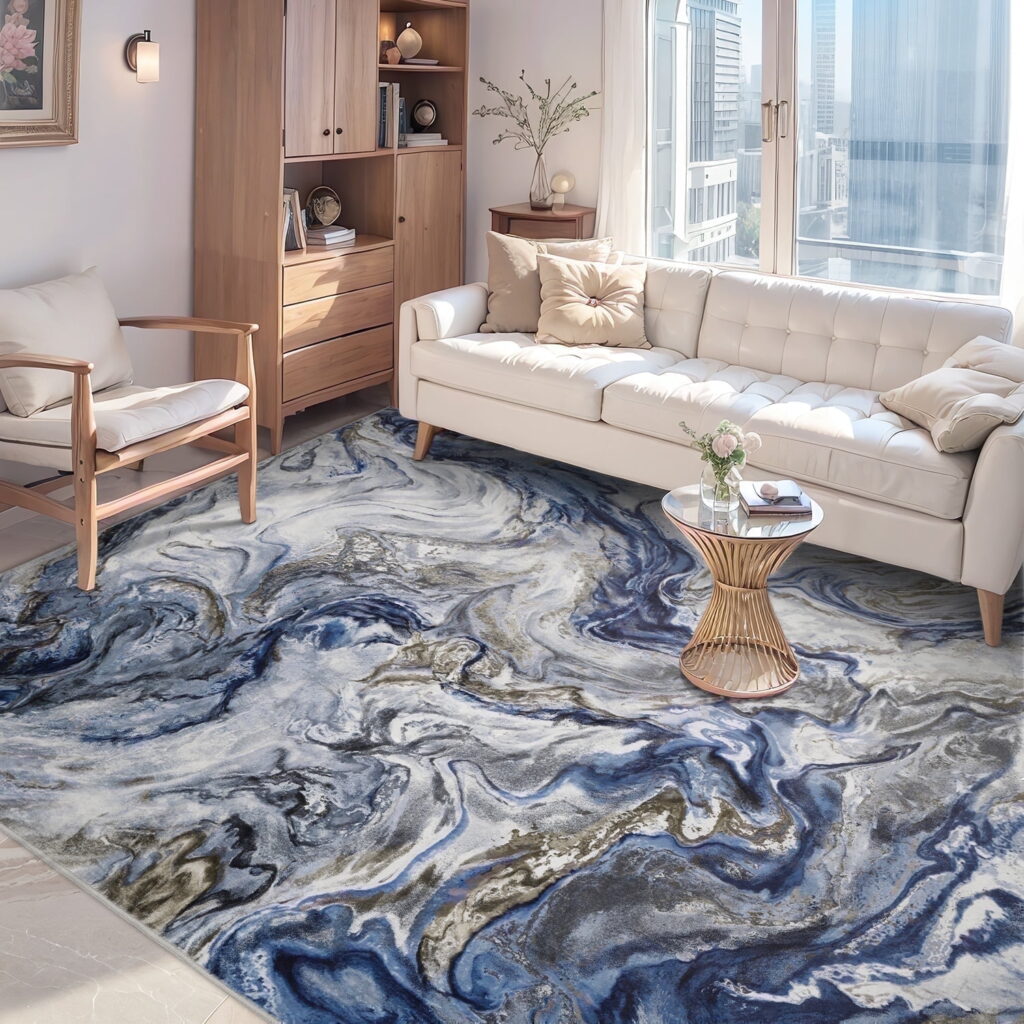 SIXHOME 8'x10' Area Rugs for Living Room Marble Swirl Abstract Rug Ultra Soft Washable Rugs for Bedroom Anti Slip Durable Carpet Home Decor for Dining Room Blue