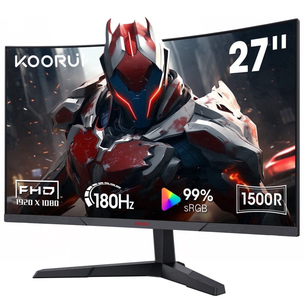 KOORUI 27 inch Curved Gaming Monitor, 180Hz FHD Computer Monitors, 99% sRGB, Adaptive-Sync