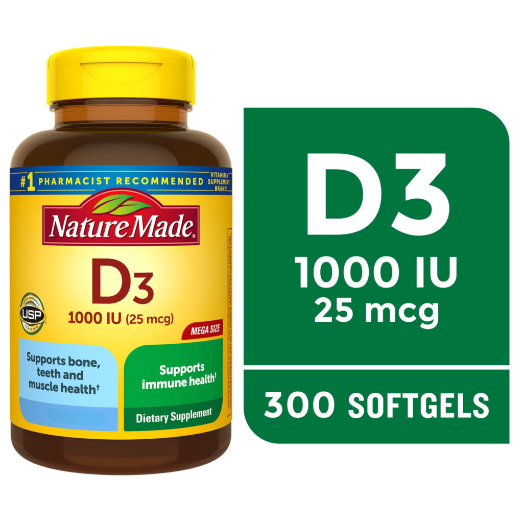 Nature Made Vitamin D3 1000 IU (25 mcg) Softgels, Vitamin D Dietary Supplement, 300 Count