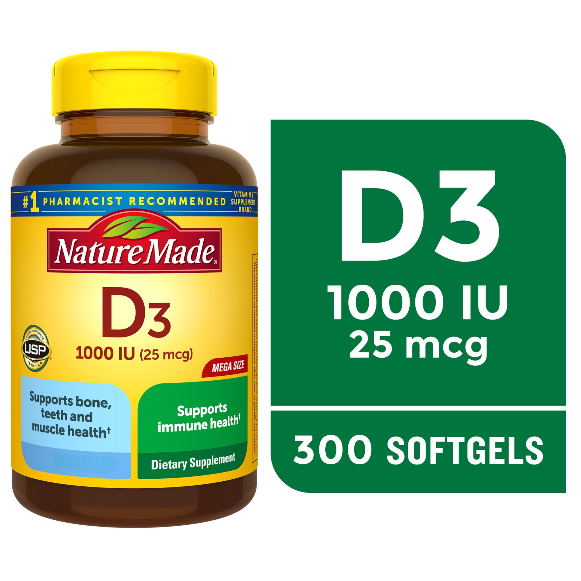Nature Made Vitamin D3 1000 IU (25 mcg) Softgels, Vitamin D Dietary Supplement, 300 Count