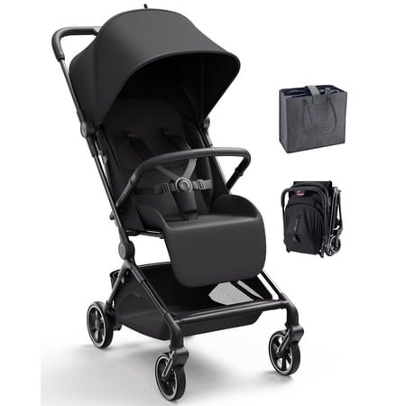Momcozy Tuckgo Travel Stroller, Carry-On Compatible, Ultra Compact Stroller for Toddler, Reclining Seat, UPF 50+ Canopy, Adjustable Leg Rest, 33L Extra-Large Storage, Stroller Travel Bag Included