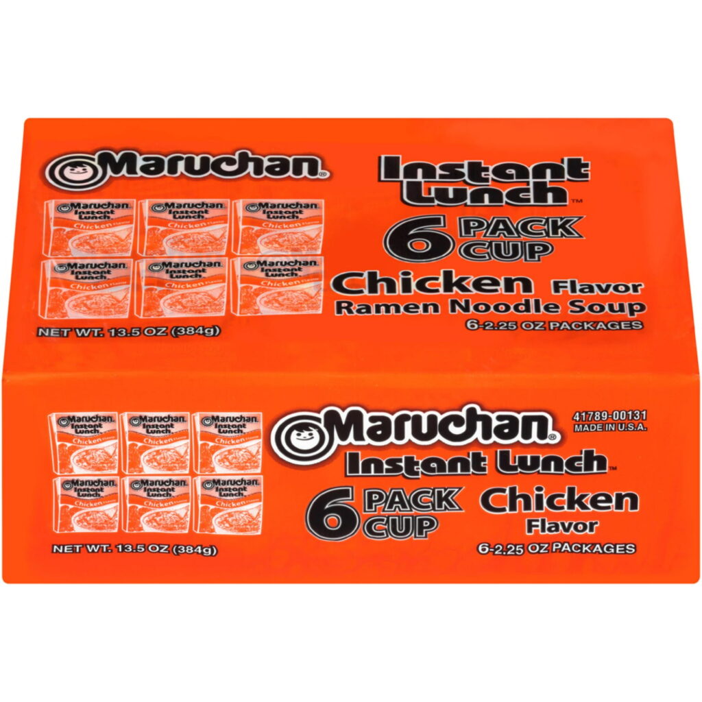 Maruchan Instant Lunch Ramen Noodles, Chicken Flavor, 2.25 oz Cup, Pack of 6