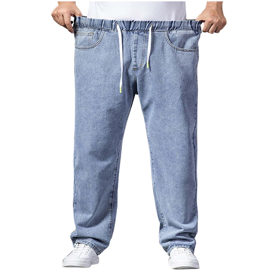 purcolt Mens Classic Fit Denim Pants Casual Loose Comfort Stretch Straight Leg Elastic Waist Drawstring Joggers Jeans with Pockets, Regular and Big & Tall Sizes