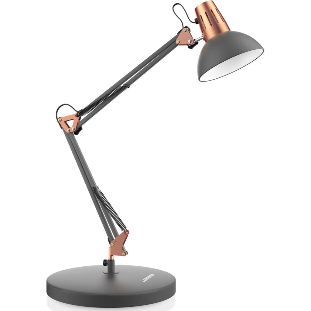 Lepower Metal Desk Lamp, Adjustable Goose Neck Architect Table Lamp with On/Off Switch, Eye-Caring Reading Lamp for Bedroom, Study Room & Office