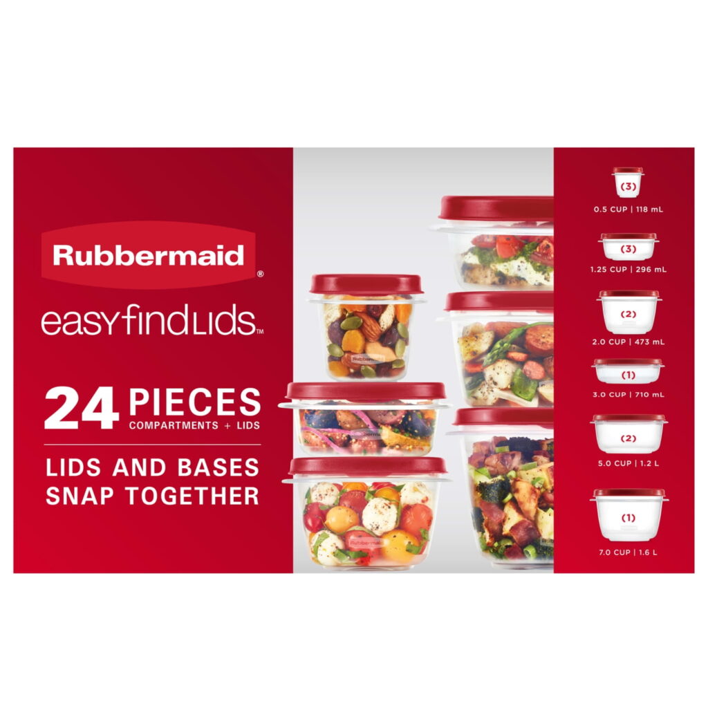 Rubbermaid EasyFindLids 24 Piece Food Storage Containers Variety Set, Red