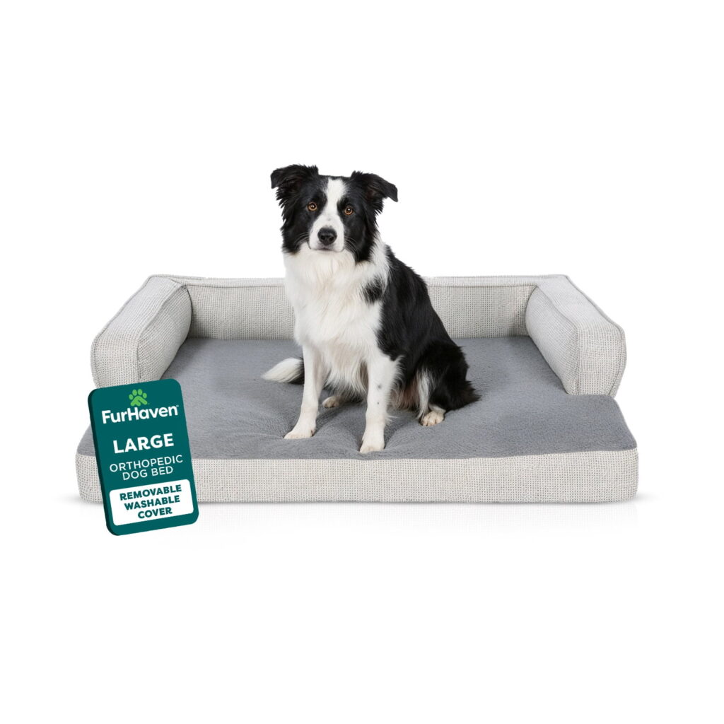 FurHaven Pet Products Plush & Decor Check Orthopedic Comfy Couch Pet Bed for Dogs & Cats - Gray, Large