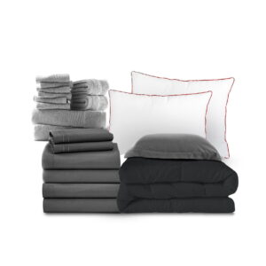 Nestl Essential College Dorm Bedding Bed in a Bag Comforter Set, 22PC Dorm Twin Bedding Sets, Gray/Black