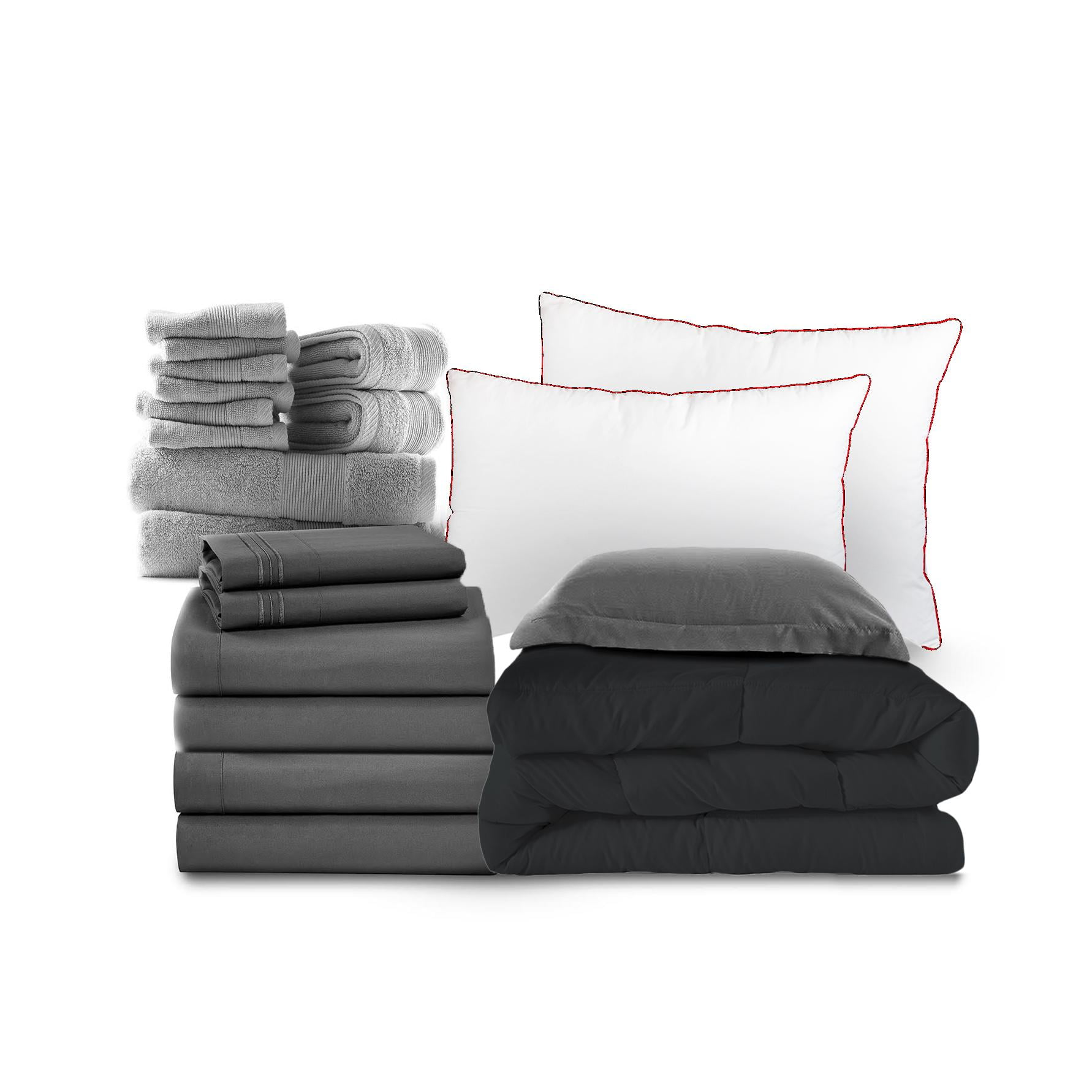 Nestl Essential College Dorm Bedding Bed in a Bag Comforter Set, 22PC Dorm Twin Bedding Sets, Gray/Black