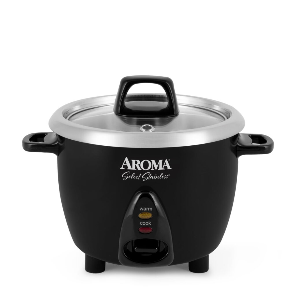 Aroma Select Stainless 6-Cup Electric Rice Cooker, Black