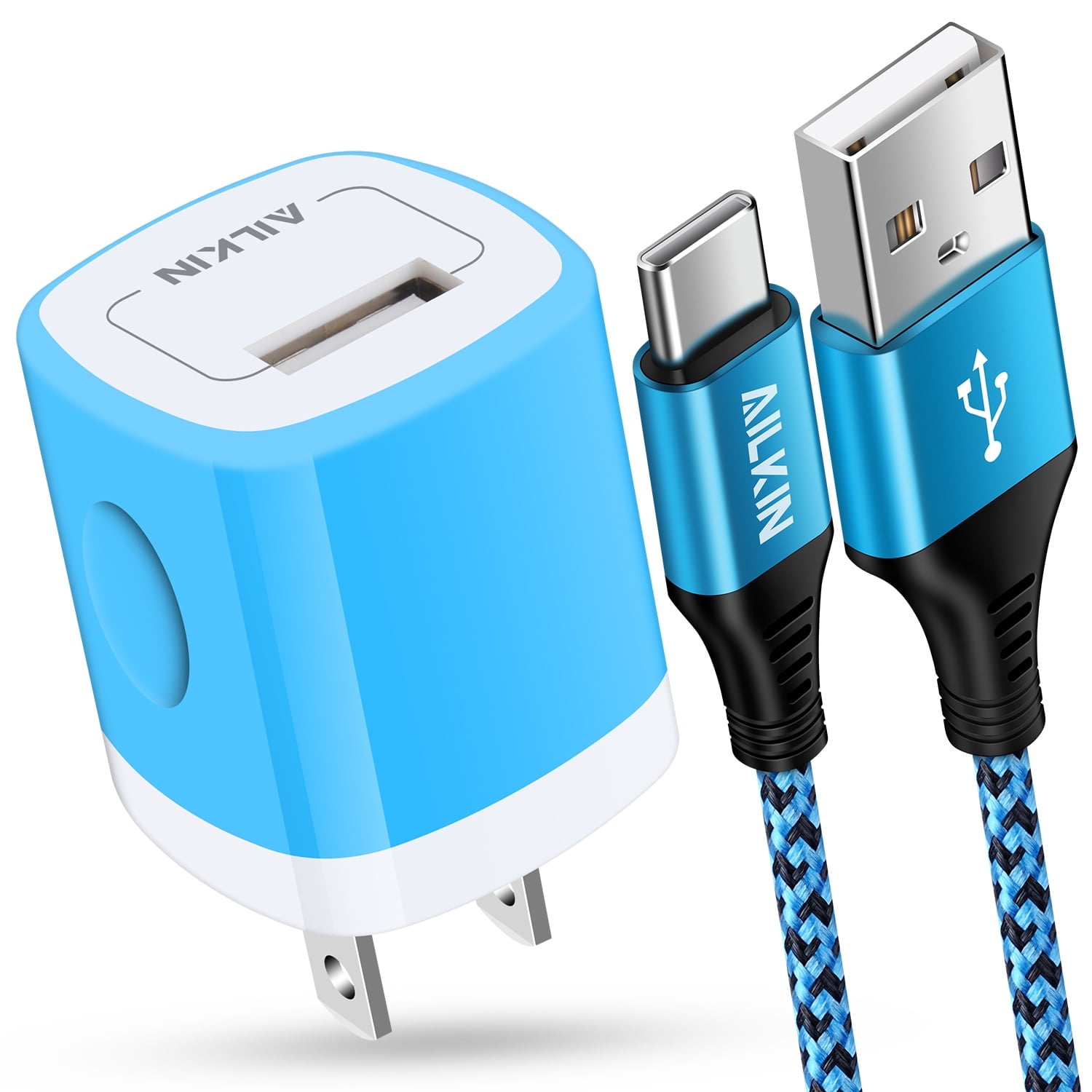 Charger Block,AILKIN USB Wall Charger Block with Android Type C Usb C Charging Cables 6ft USB Wall Charger Block Plug Phone Cable Fast Charging Cords Type C Cable for Samsung