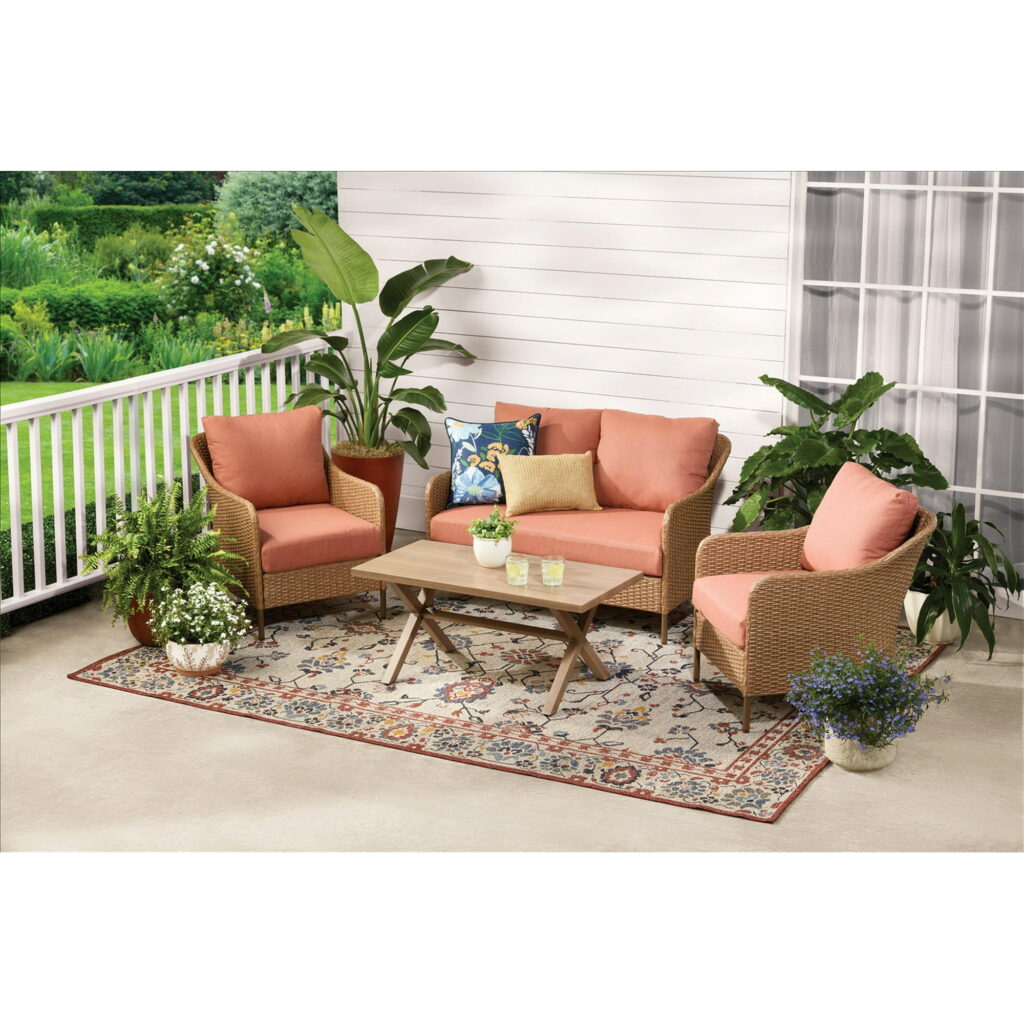 Mainstays Chelsea 4-Piece Outdoor Patio Deep Seating Set with Terracotta Cushions