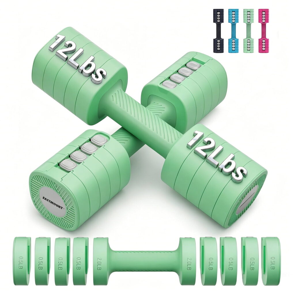 EAST MOUNT Adjustable Dumbbells Set of 2 - Women Hand Weights 2lb/3lb/4lb/5lb/6lb Weight Set 12 lbs/Pair Hand Weights for Home Office Gym Workout