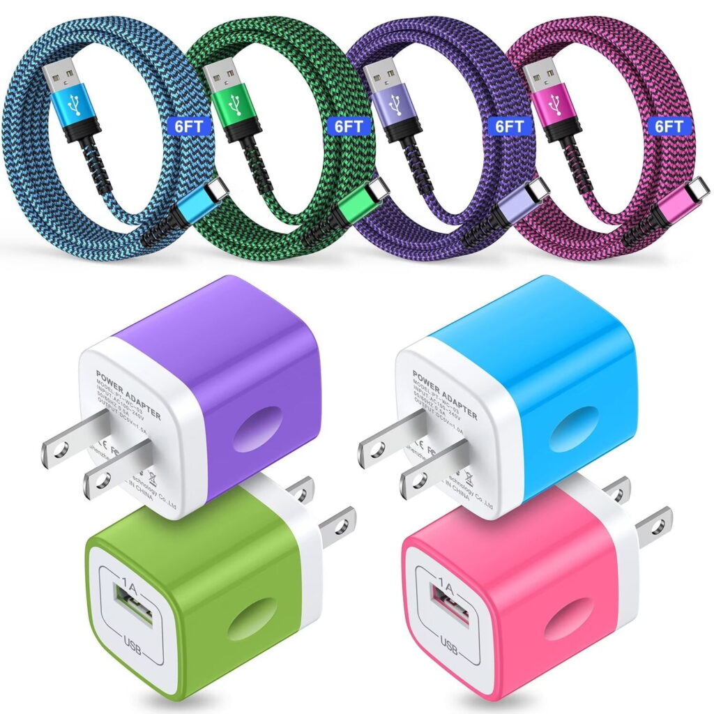 Charging Block,Type C Charger Block 3A Fast Charging Cable 6ft,AILKIN USB A to USB C Cable 6ft with 4PACK High Speed Block Phone Charger for Android Phone Cord Type C Charger