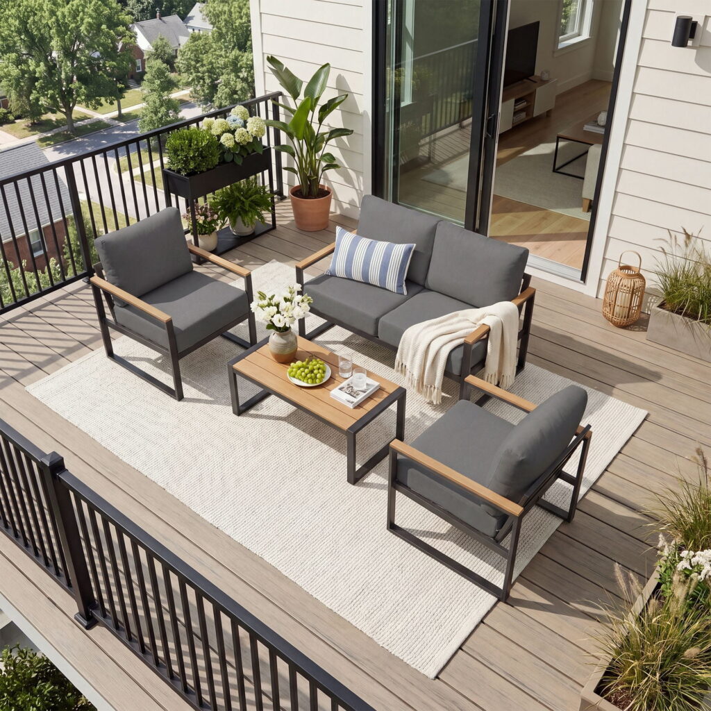 Clouddwell 4-Piece Patio Conversation Set, Heavy-Duty Metal Outdoor Furniture, Loveseat for Deck, Porch, Balcony (Gray)