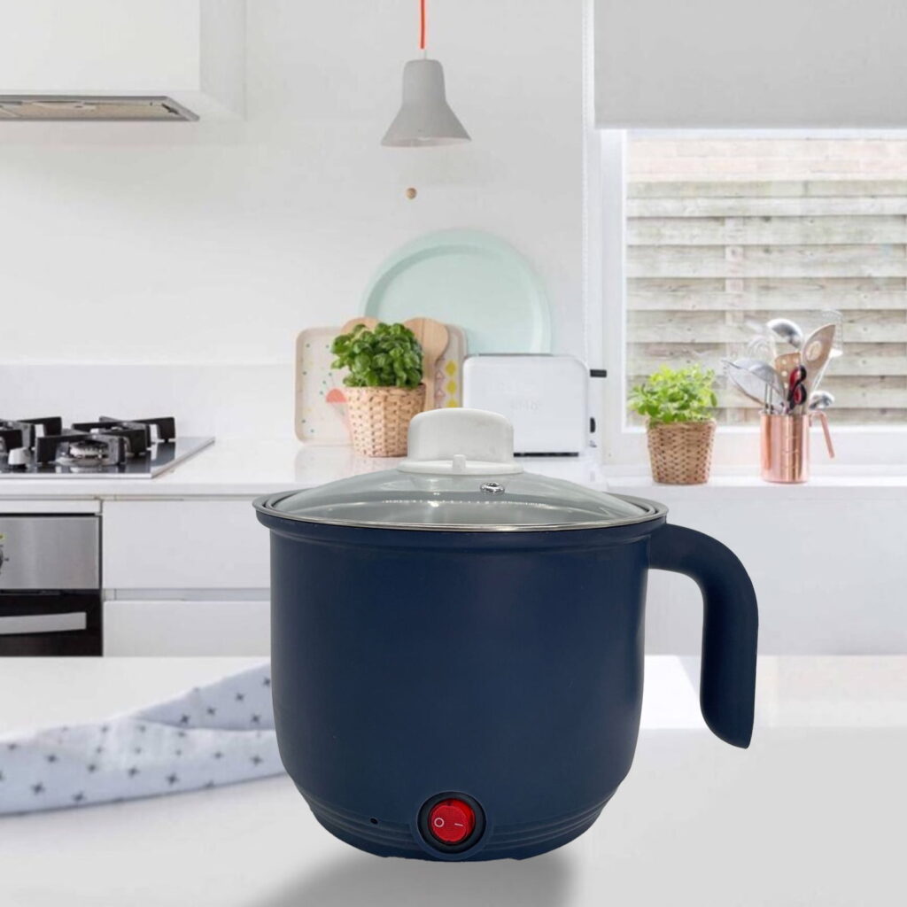 Mini Rice Cooker | 1.5L Stainless Steel Non-Stick Pot | Transparent Lid | Dorm & Office Use | Dark Blue/Green | 620g Portable Cooker