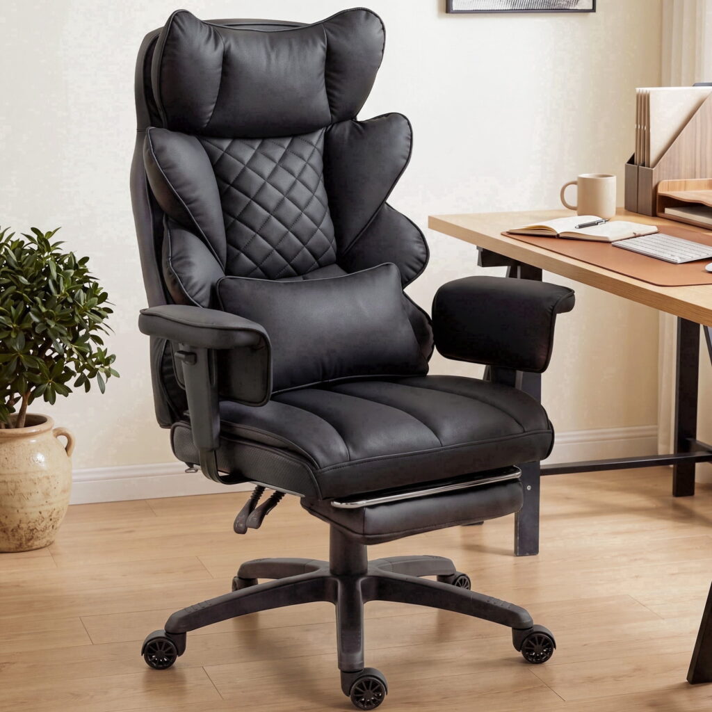 Ultifit Big and Tall Office Chair Wide Seat, PU Leather Ergonomic Computer Desk Chair with Footrest, High Back Executive Chair with Lumbar Support, Adjustable Home Office Chair, Black
