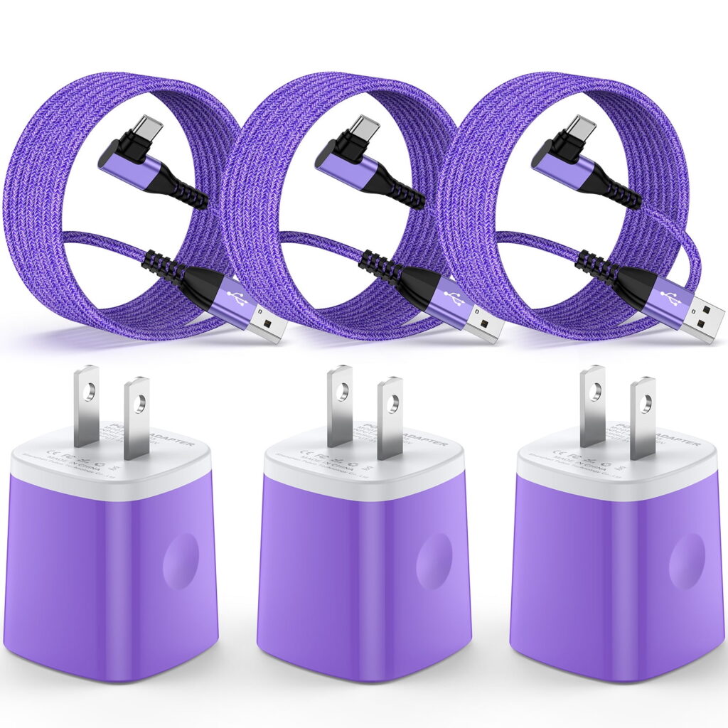 Type C Charger Fast Charging, 3 Pack Charger Block with USB C Charging Cable 6FT, Type C Block USB C Wall Charger Adapter Plug Brick Cube Charger Station Power Base Android Phone Charger, Purple