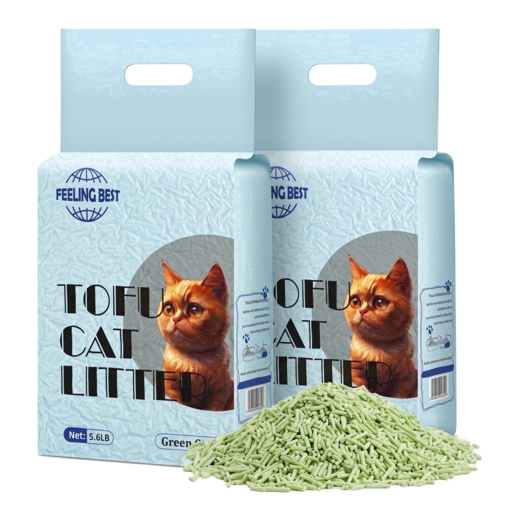 FEELING BEST Green Tea Tofu Cat Litter,11.2 lb (2ร5.6lb),Fast Clumping,LowโTracking,Odor Control,Natural PeaโHusk Kitty Litter
