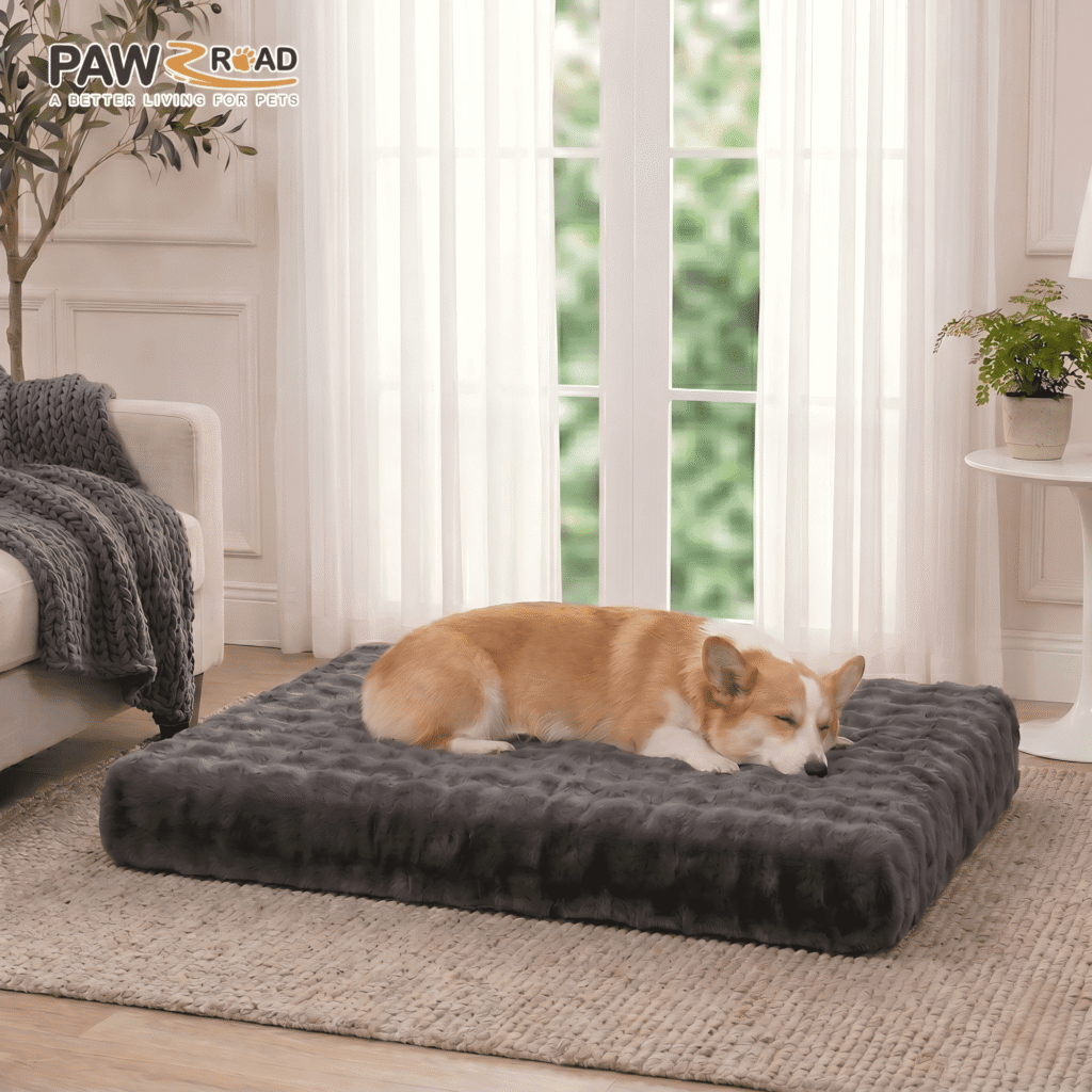 PAWZ Road Orthopedic Dog Bed for Medium Dogs-Egg Crate Foam, Waterproof & Machine-Washable Pet Mat with Removable Cover, Soft Bubble Fleece, Gray-XL