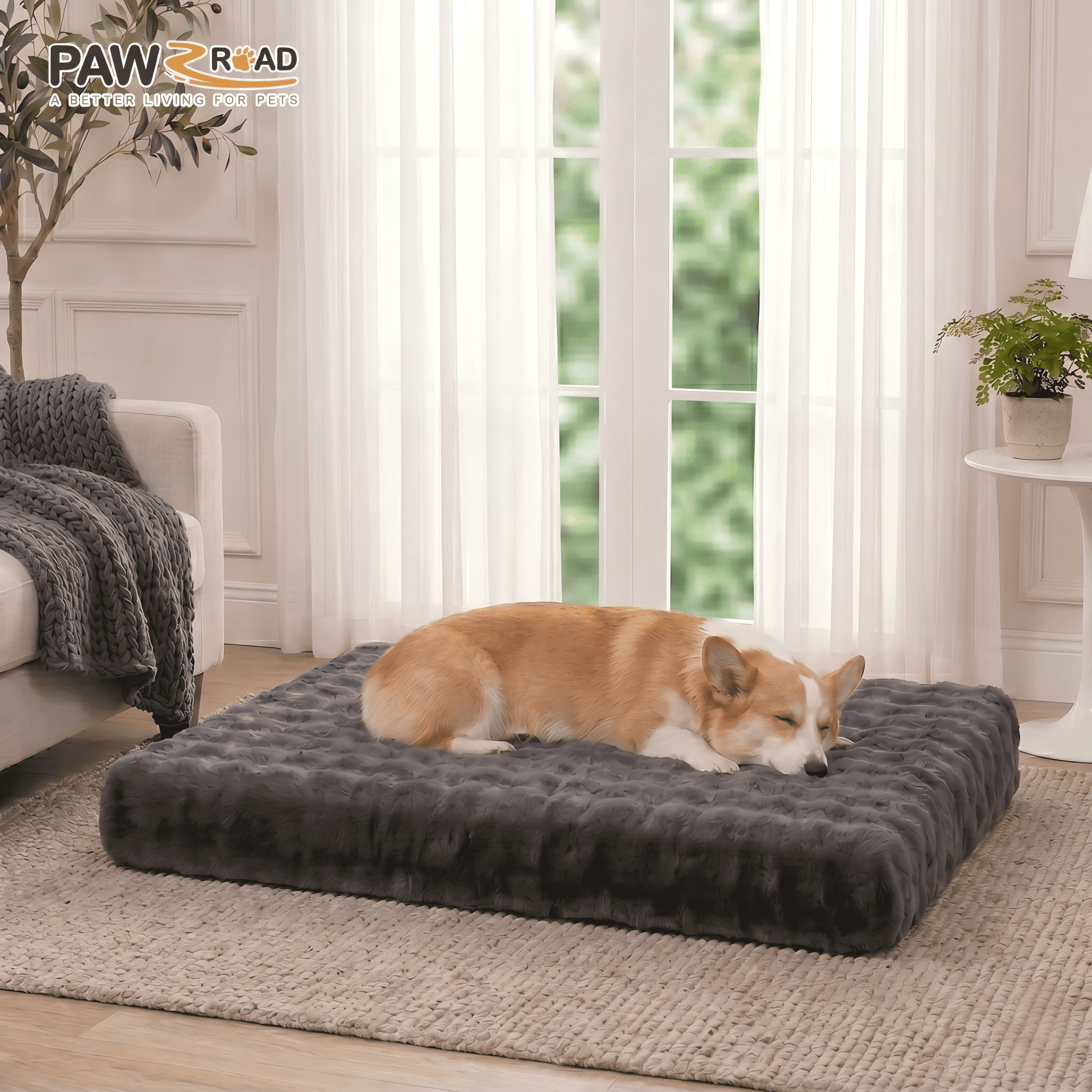 PAWZ Road Orthopedic Dog Bed for Medium Dogs-Egg Crate Foam, Waterproof & Machine-Washable Pet Mat with Removable Cover, Soft Bubble Fleece, Gray-XL