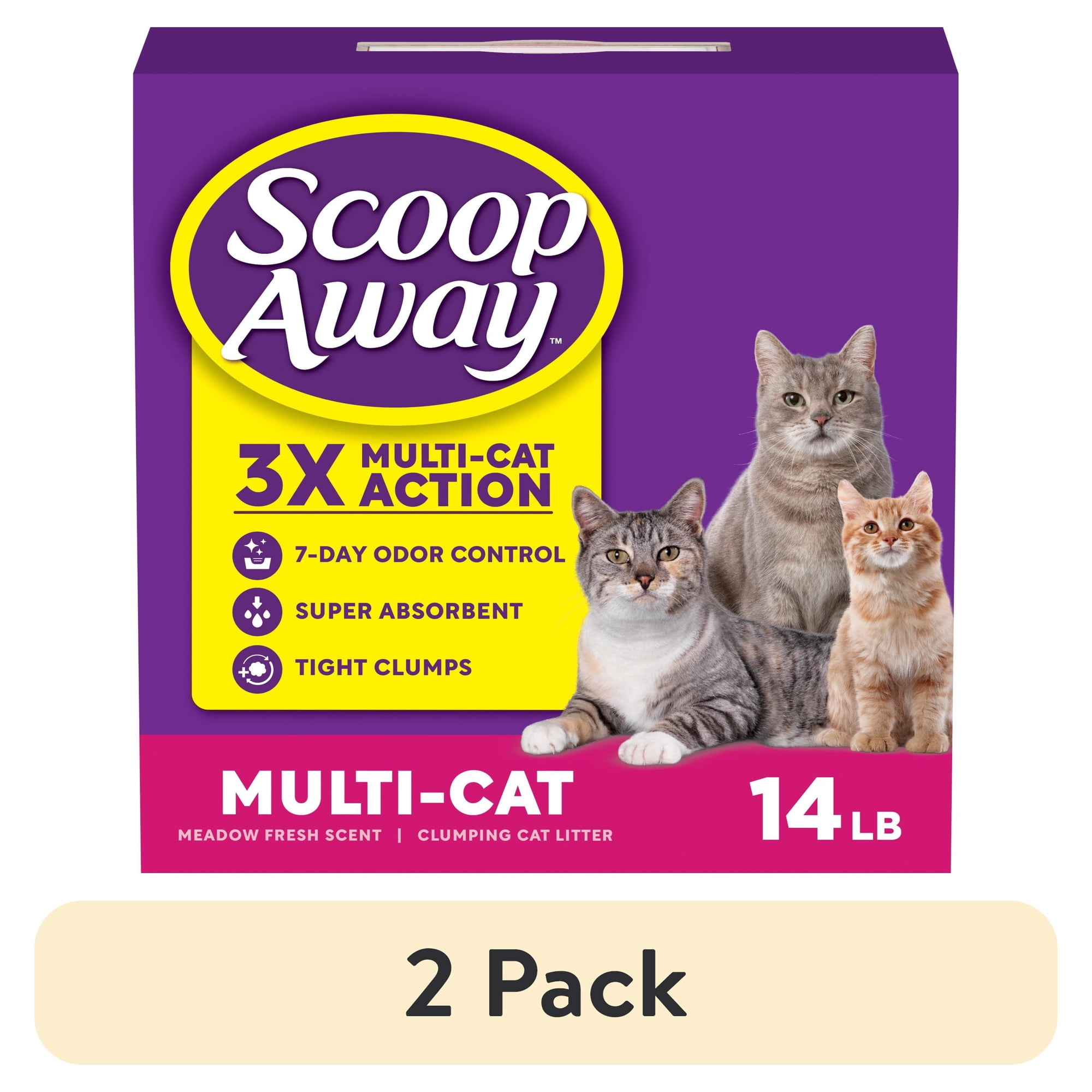 (2 pack) Scoop Away Multi Cat Litter With Meadow Fresh Scent, 14 lb. Box