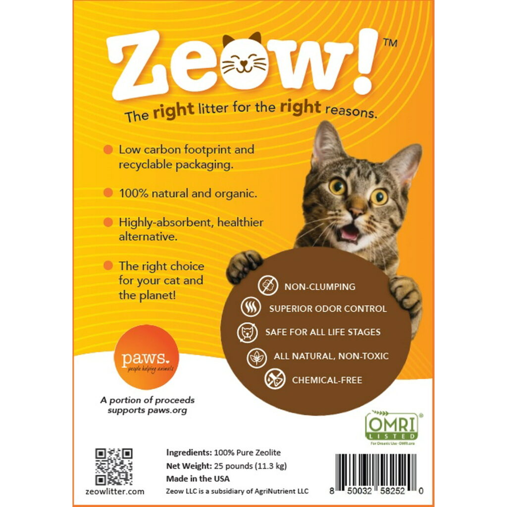 Zeow Non-Clumping, Organic, All-Natural Zeolite, Low Dust Cat Litter, 25 lb Pail