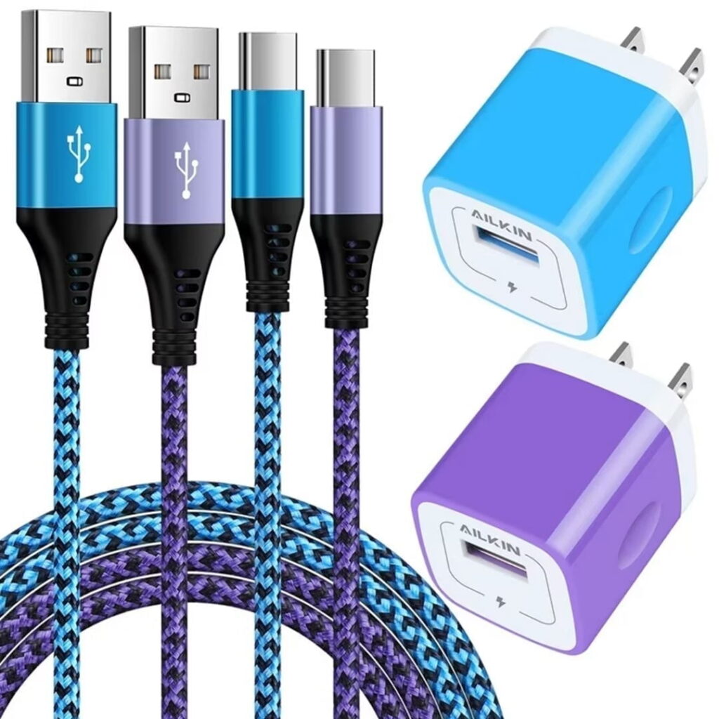 Charging Block,Type C Charger Block Fast Charging AILKIN 2PCS Charger Block with 2PCS Type C Charging Cables 6ft USB C Cables Wall Charger Block Plug Android Charger Phone Cords Type C