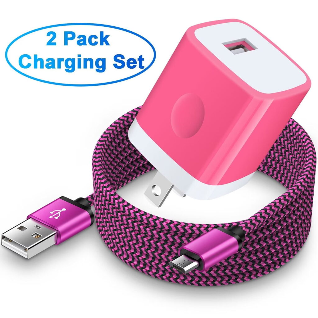 USB Charger Block,FiveBox 1pc 1A USB Wall Charger Block with 1pc USB A to Micro USB Cable 6ft Android Charger Cable USB Charging Cable USB Brick Phone Charger Box USB Plug Fast Charging Block,Rose