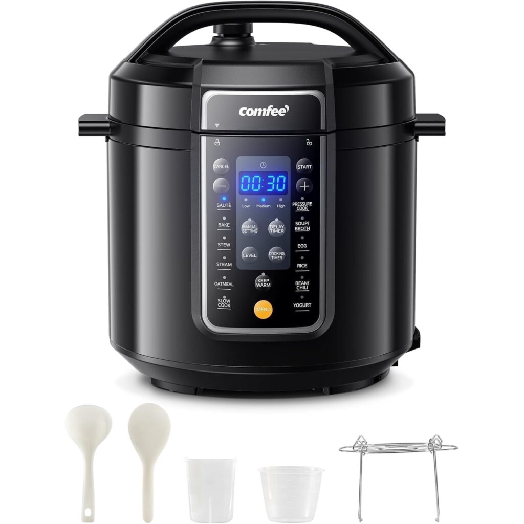 COMFEEโ 6QT Electric Pressure Cooker, 9-in-1 Instant Multi Cooker Olla de Presion Rice Cooker Slow Cooker Steamer Sautรฉ Yogurt Maker Non-Stick Pot