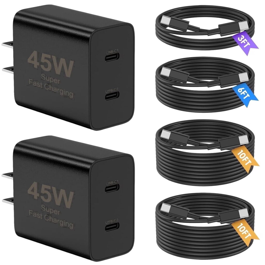 Super Fast Samsung Charger Type C, 2Pack 45W Dual Port USB C Fast Andriod Phone Charging Block with Long 60W 3/6/10/10FT USB C to C Cable Compatible with Samsung Galaxy S26/S25/S24 Ultra /S23 Case