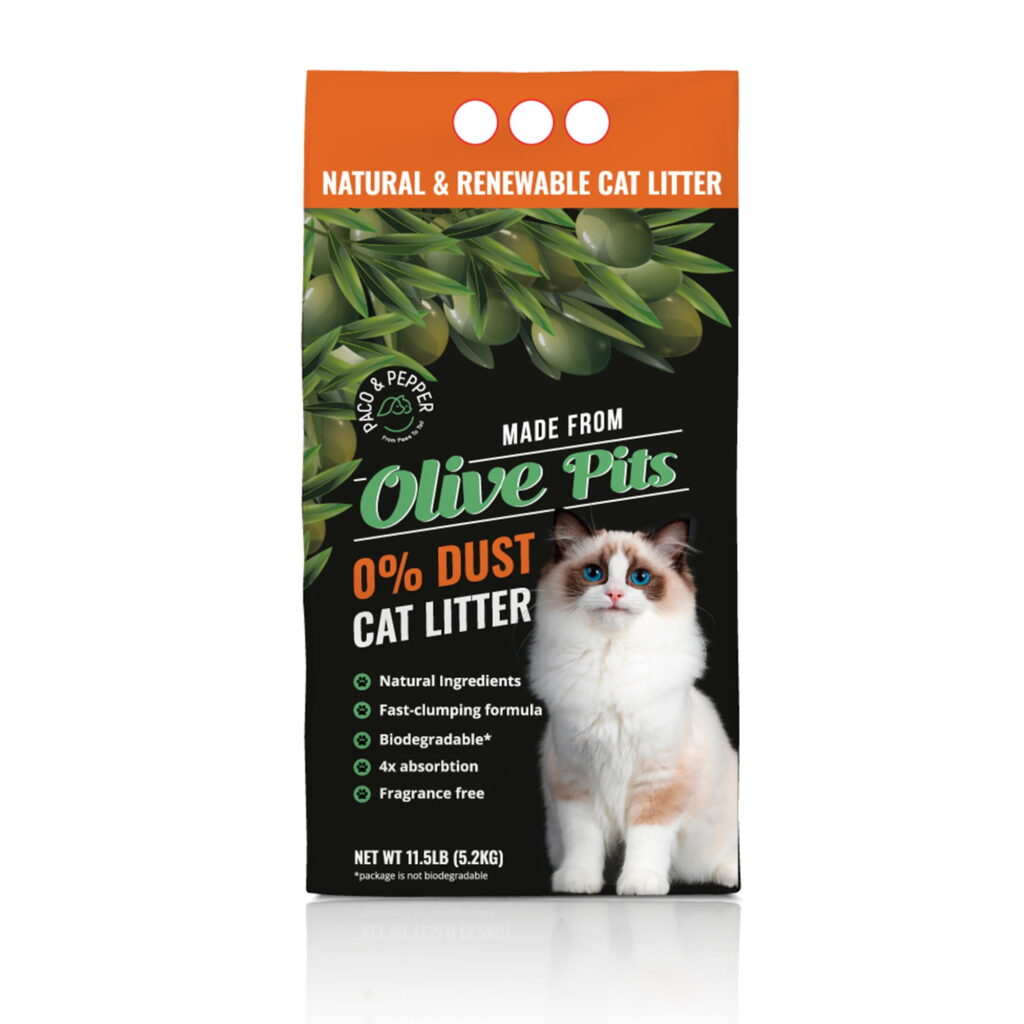 Paco & Pepper Natural Olive Pit Clumping Cat Litter, Eco-Friendly, Fragrance-Free