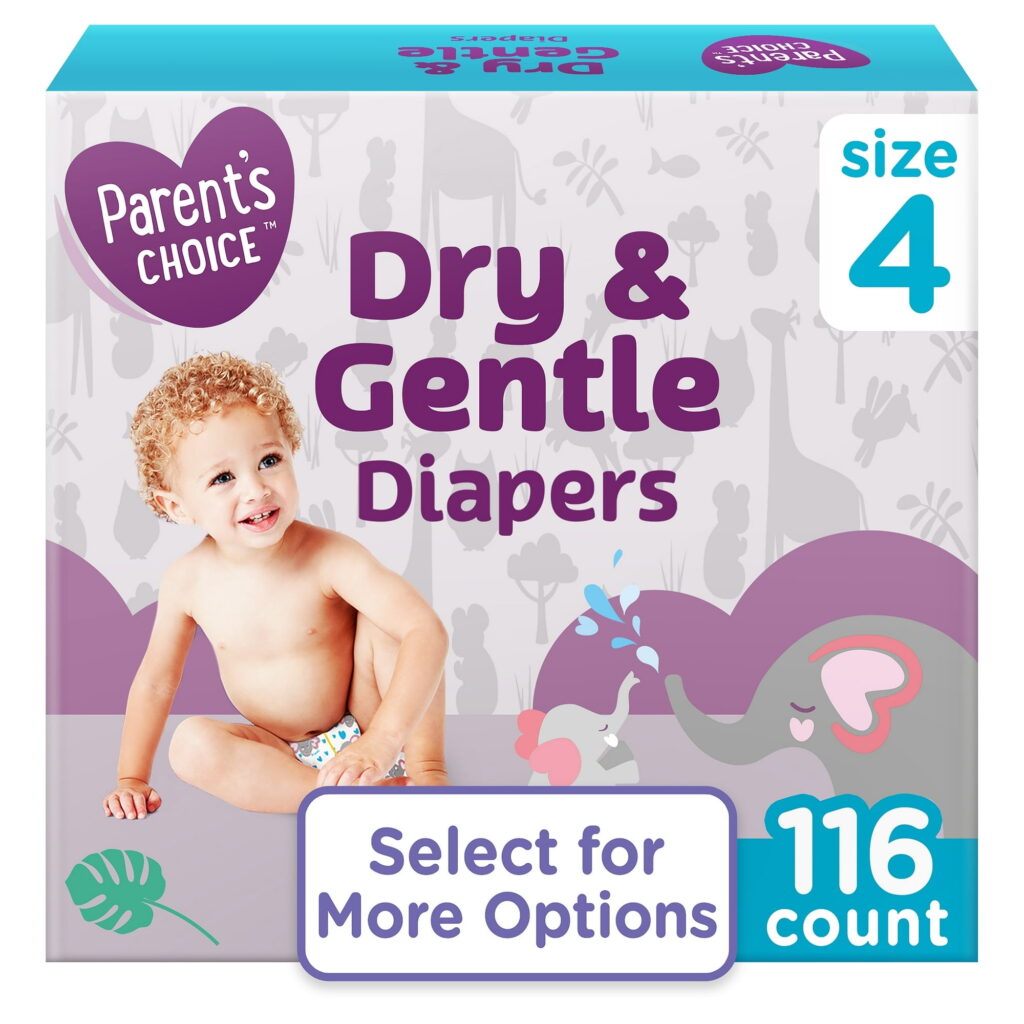 Parents Choice Dry & Gentle Diapers Size 4, 116 Count (Select for More Options)